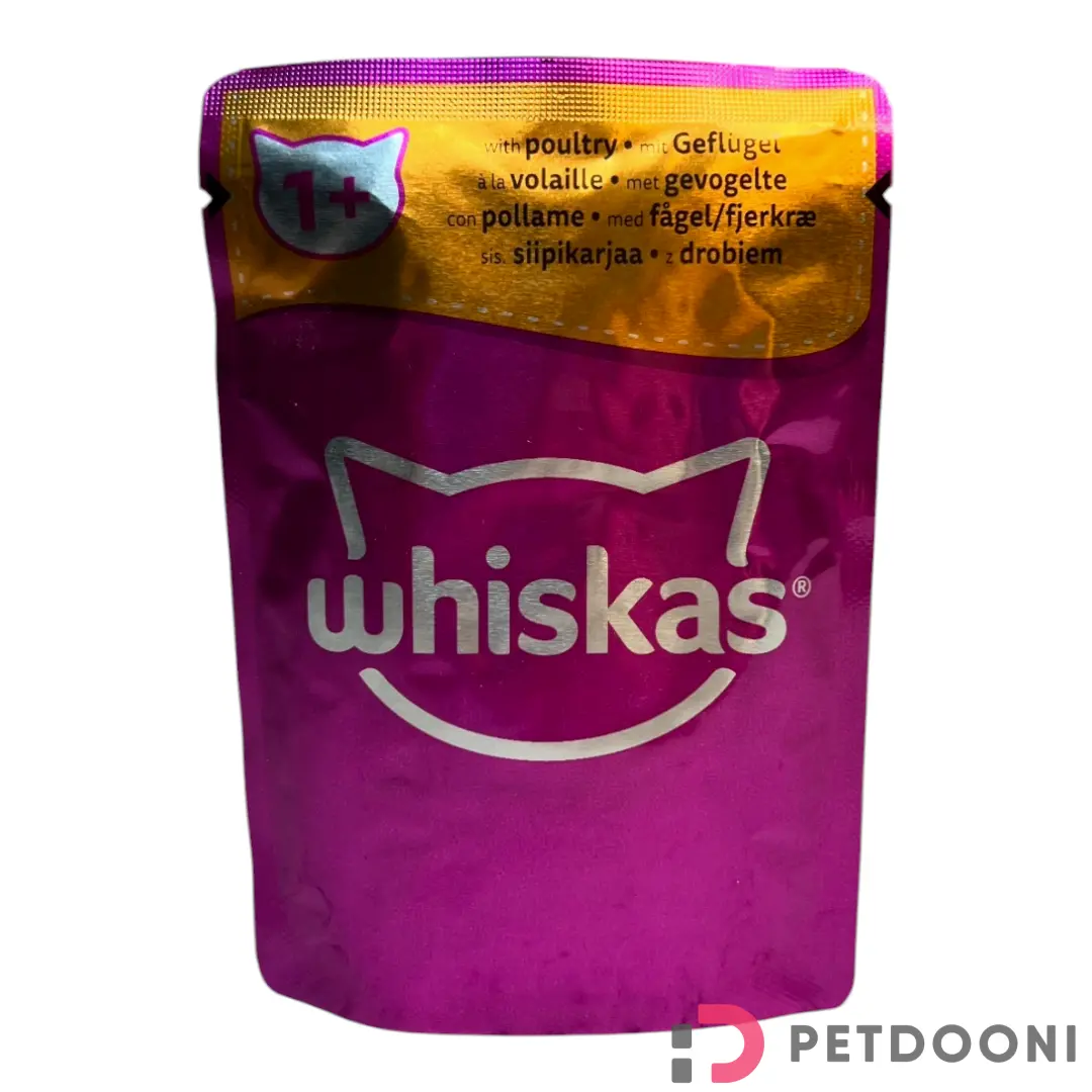 پوچ گربه ویسکاس با طعم گوشت پرندگان در سس وزن 85 گرم