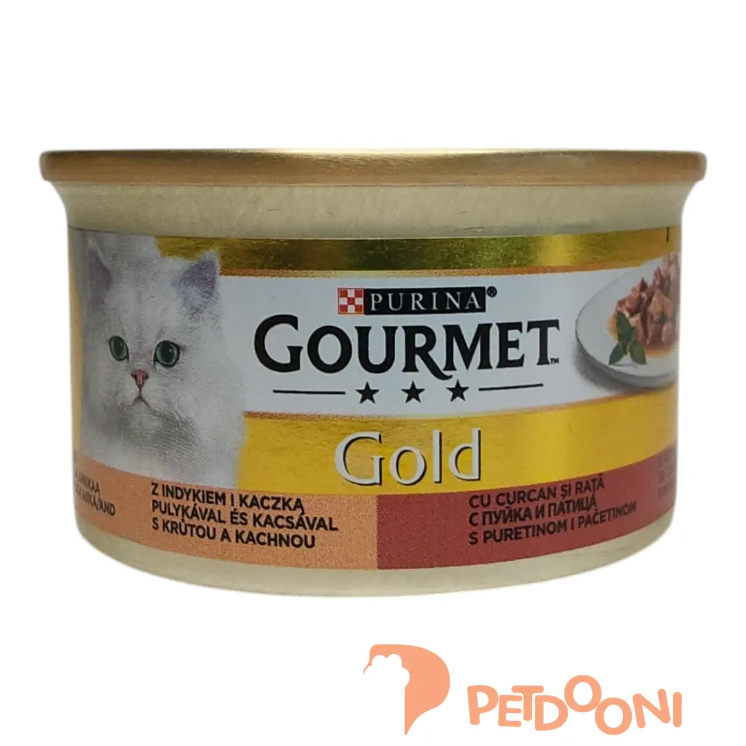 کنسرو چانکی گربه بالغ گورمت گلد با طعم بوقلمون و اردک در سس 85 گرم