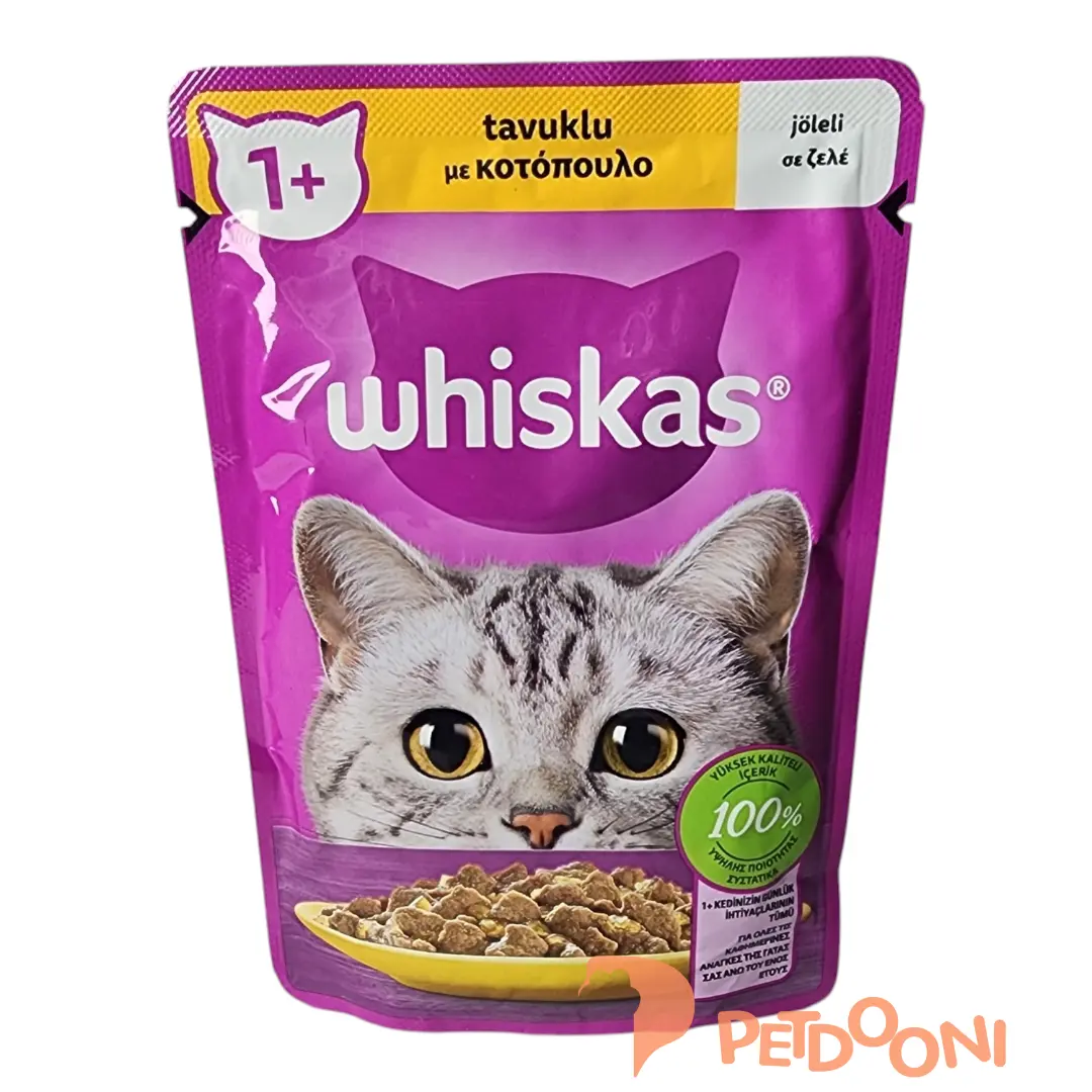 پوچ گربه ویسکاس  با طعم مرغ در ژله وزن 85 گرم