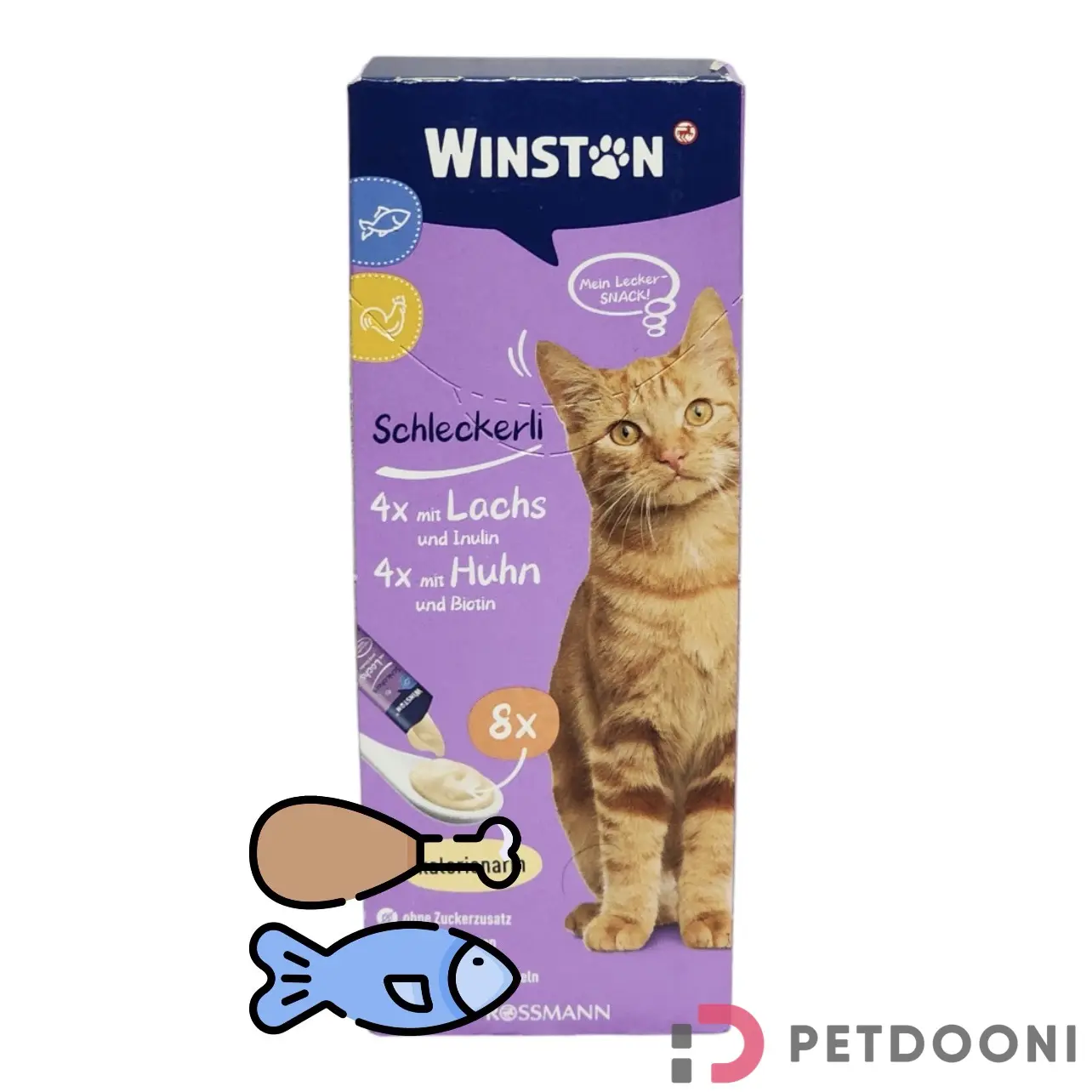 بستنی گربه وینستون با طعم مرغ و سالمون بسته‌ی 8 عددی