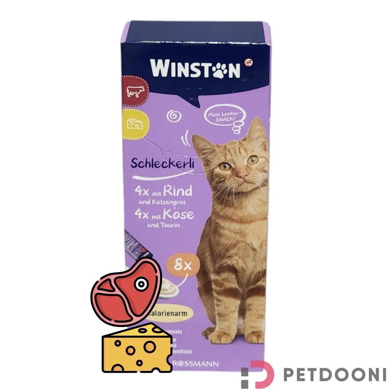 بستنی گربه وینستون با طعم گوشت گاو و پنیر بسته‌ی 8 عددی