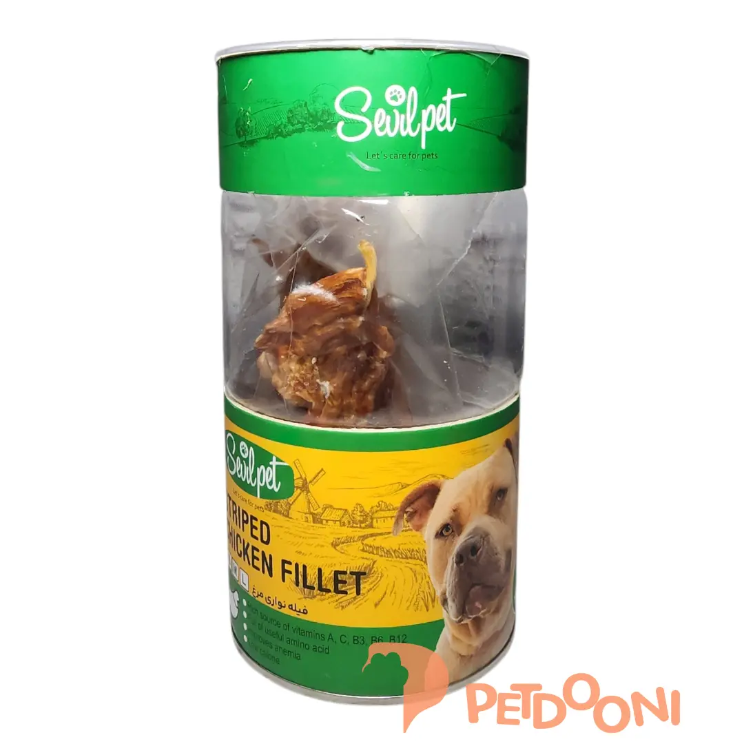 تشویقی سگ سویل پت مدل فیله نواری مرغ وزن 80 گرم