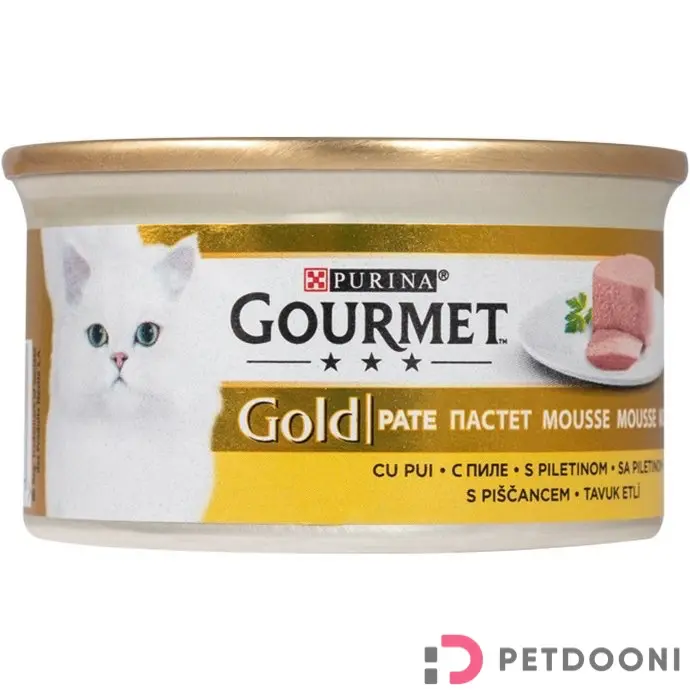 کنسرو پته‌ گربه بالغ گورمت گلد با طعم مرغ 85 گرم
