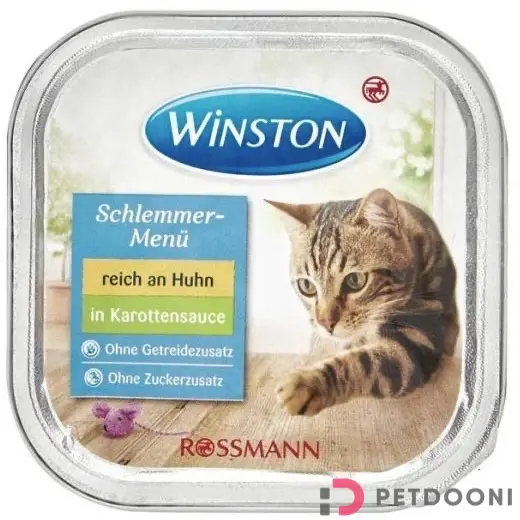 غذای کاسه ای گربه وینستون با طعم مرغ در سس هویج وزن 100 گرم