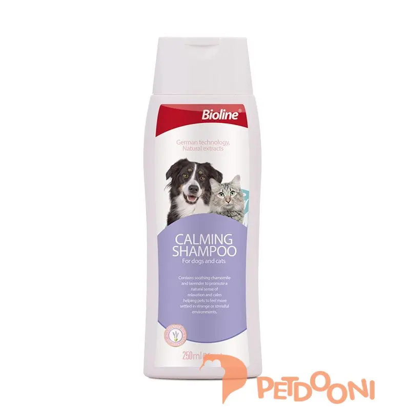 شامپو آرام کننده گربه و سگ بایولاین با رایحه بابونه و اسطوخودوس 250 میلی لیتر