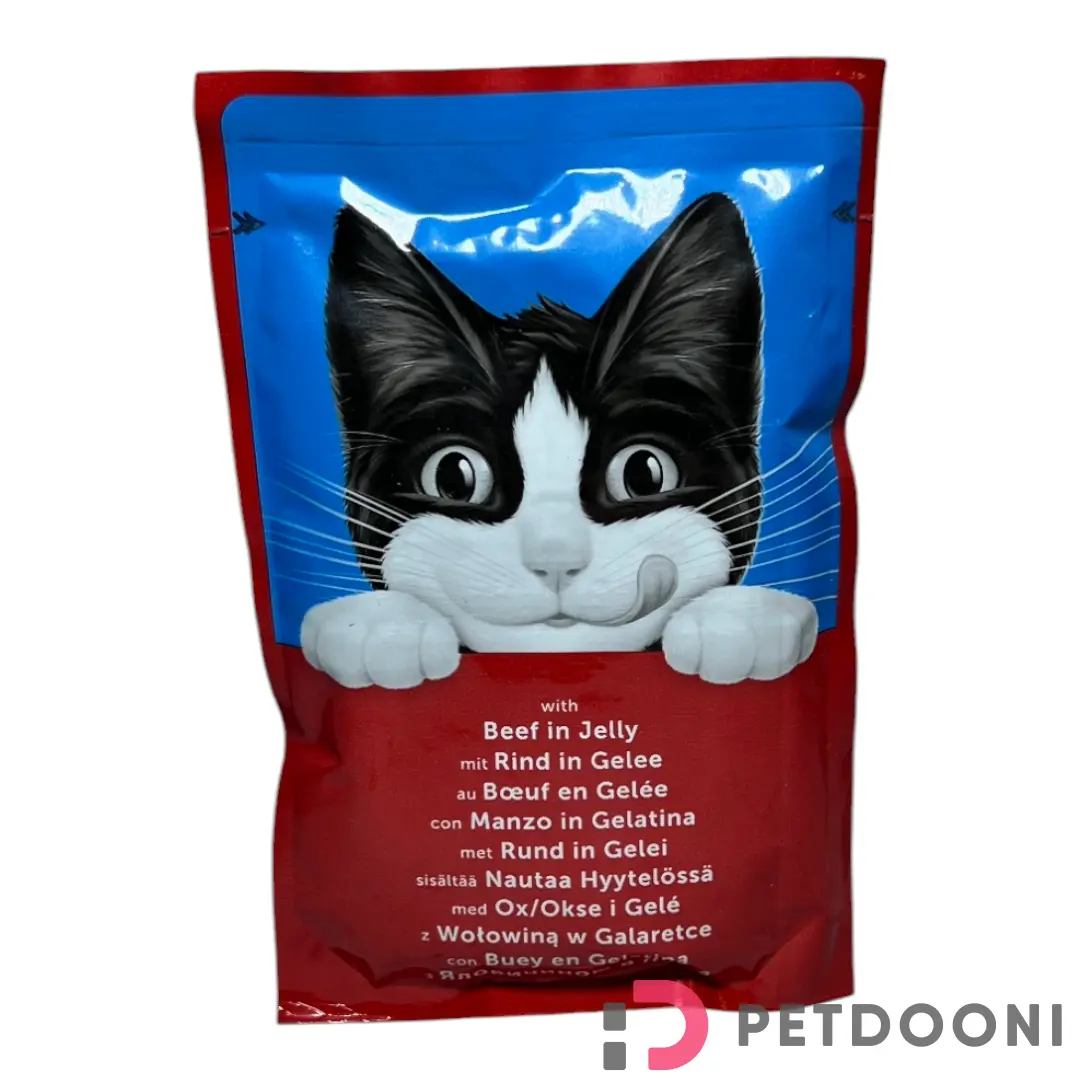 پوچ گربه فلیکس با طعم گوشت گاو در ژله وزن 85 گرم